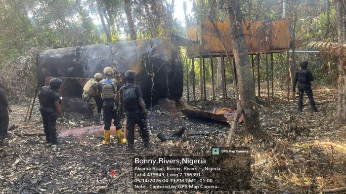 Nigerian Navy Dismantles Illegal Refinery, Seizes 29,000 Litres Of Suspected Stolen Crude In Rivers State