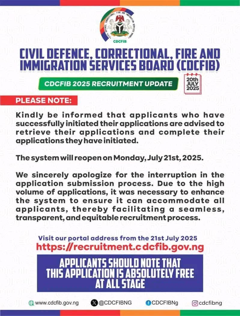 CDCFIB Reopens Recruitment Portal For 2025 Exercise